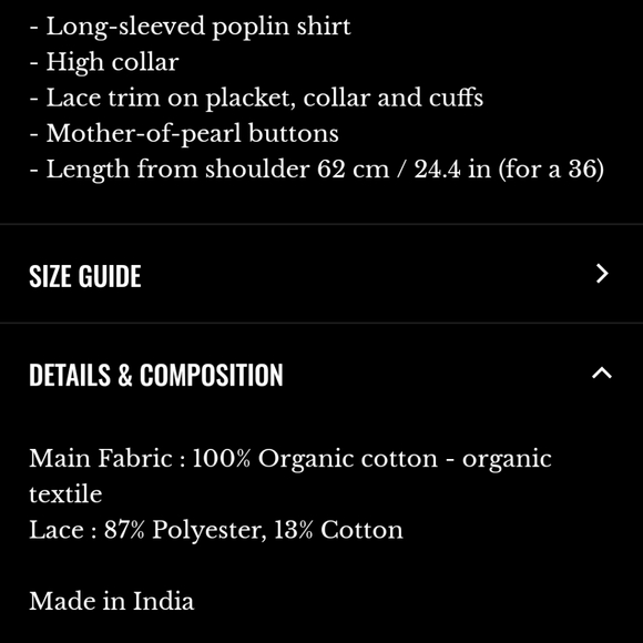 Sezane Chlo White 100% Organic Cotton Shirt with Lace Trim - Picture 4 of 4